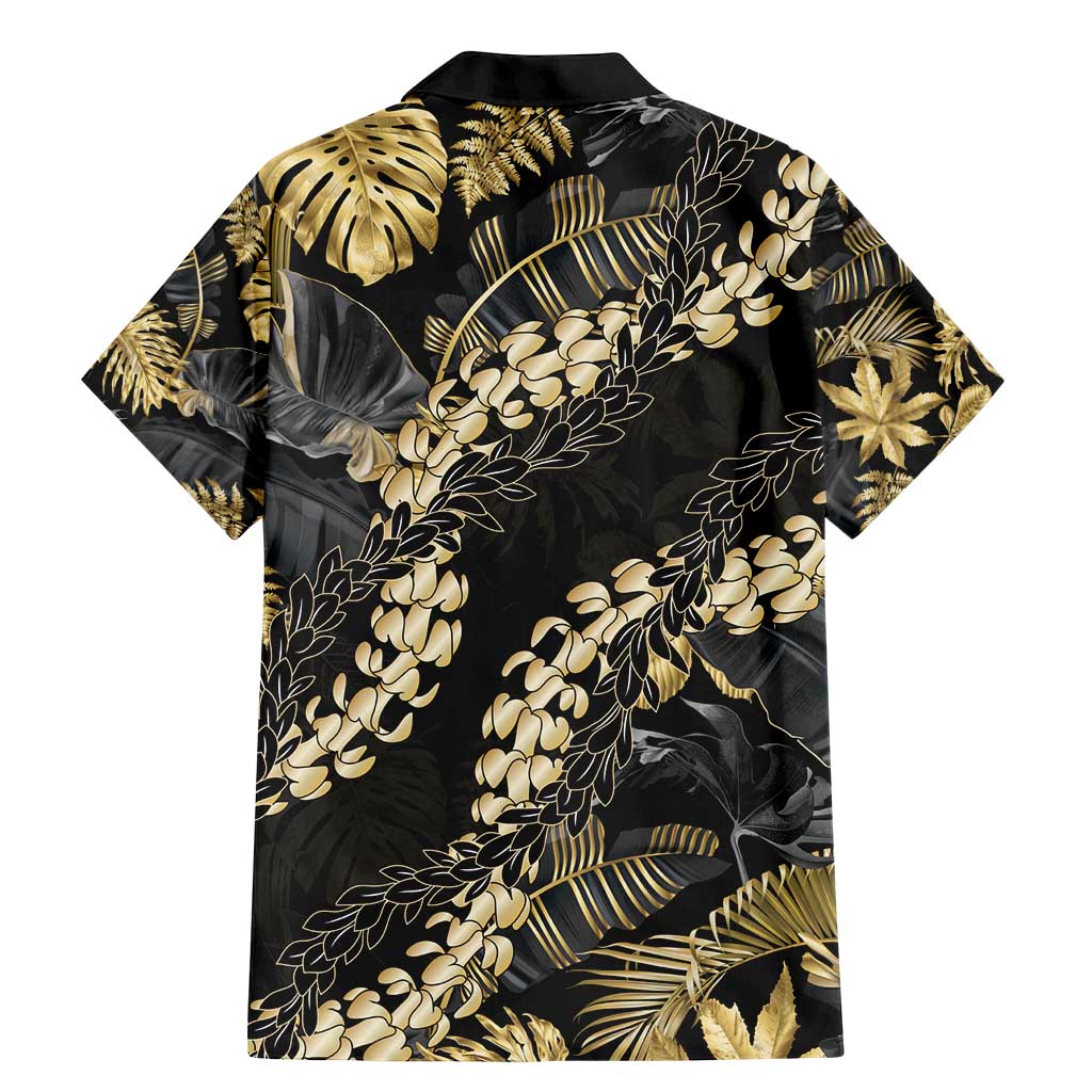 Gold Tropical Leaves Hawaii Mikioi Lei Family Matching Mermaid Dress and Hawaiian Shirt Luxury Stylized LT01 - Polynesian Pride