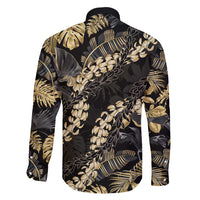 Gold Tropical Leaves Hawaii Mikioi Lei Family Matching Mermaid Dress and Hawaiian Shirt Luxury Stylized LT01 - Polynesian Pride