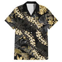 Gold Tropical Leaves Hawaii Mikioi Lei Family Matching Off Shoulder Short Dress and Hawaiian Shirt Luxury Stylized LT01 Dad's Shirt - Short Sleeve Gold - Polynesian Pride