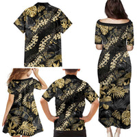 Gold Tropical Leaves Hawaii Mikioi Lei Family Matching Puletasi and Hawaiian Shirt Luxury Stylized LT01 - Polynesian Pride