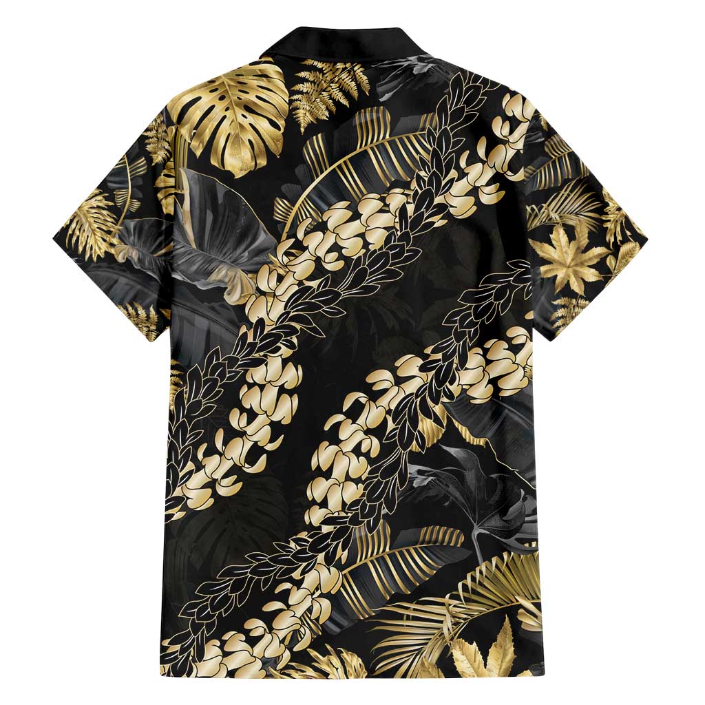 Gold Tropical Leaves Hawaii Mikioi Lei Family Matching Puletasi and Hawaiian Shirt Luxury Stylized LT01 - Polynesian Pride