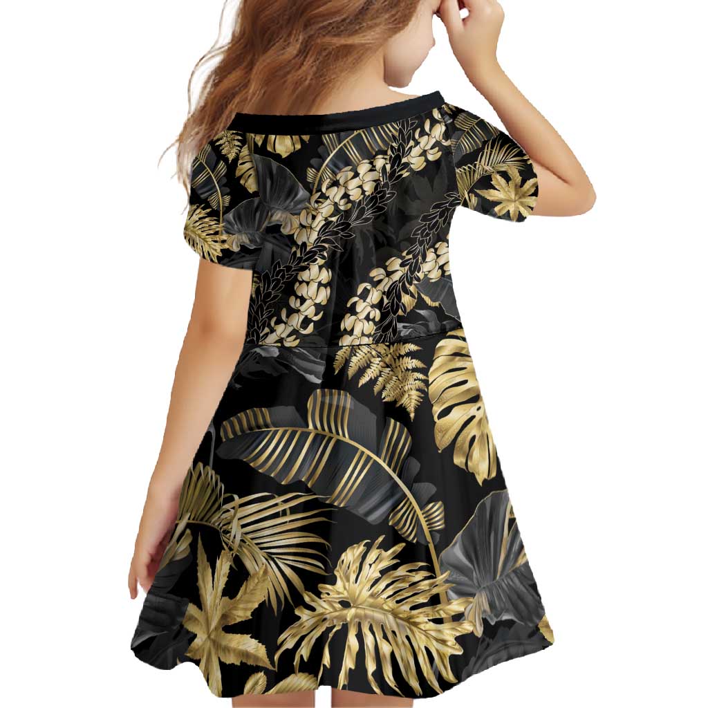 Gold Tropical Leaves Hawaii Mikioi Lei Family Matching Short Sleeve Bodycon Dress and Hawaiian Shirt Luxury Stylized LT01 - Polynesian Pride