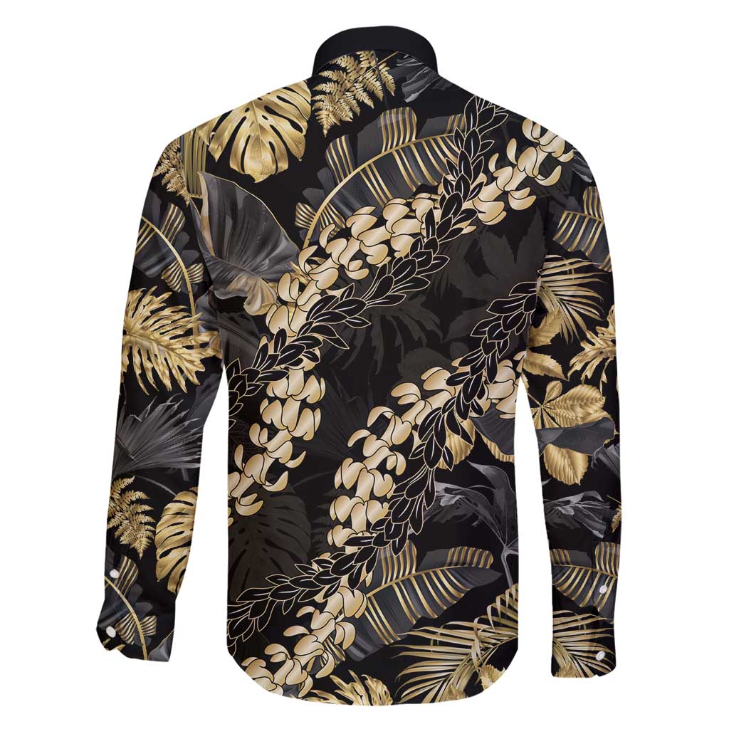 Gold Tropical Leaves Hawaii Mikioi Lei Family Matching Short Sleeve Bodycon Dress and Hawaiian Shirt Luxury Stylized LT01 - Polynesian Pride
