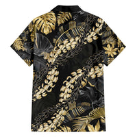 Gold Tropical Leaves Hawaii Mikioi Lei Family Matching Summer Maxi Dress and Hawaiian Shirt Luxury Stylized LT01 - Polynesian Pride