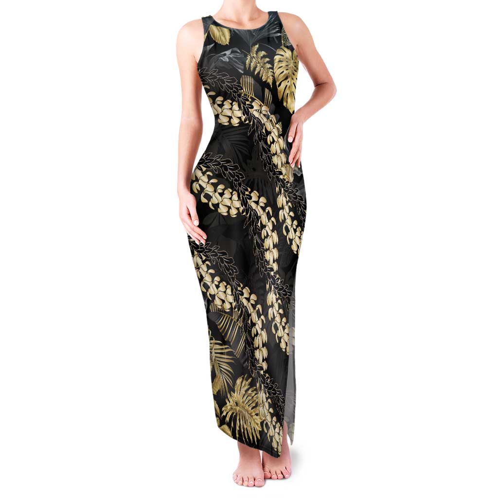 Gold Tropical Leaves Hawaii Mikioi Lei Family Matching Tank Maxi Dress and Hawaiian Shirt Luxury Stylized LT01 Mom's Dress Gold - Polynesian Pride