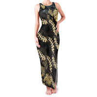 Gold Tropical Leaves Hawaii Mikioi Lei Family Matching Tank Maxi Dress and Hawaiian Shirt Luxury Stylized LT01 Mom's Dress Gold - Polynesian Pride