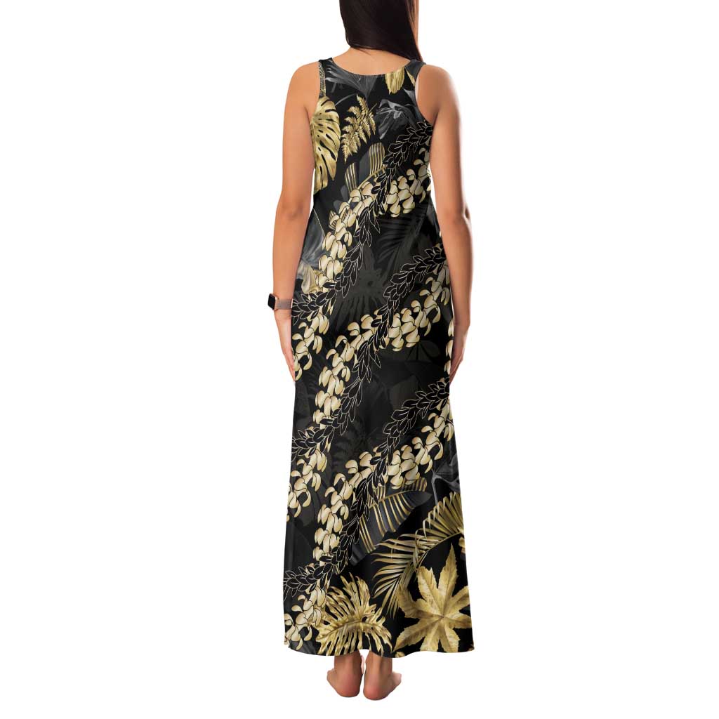Gold Tropical Leaves Hawaii Mikioi Lei Family Matching Tank Maxi Dress and Hawaiian Shirt Luxury Stylized LT01 - Polynesian Pride