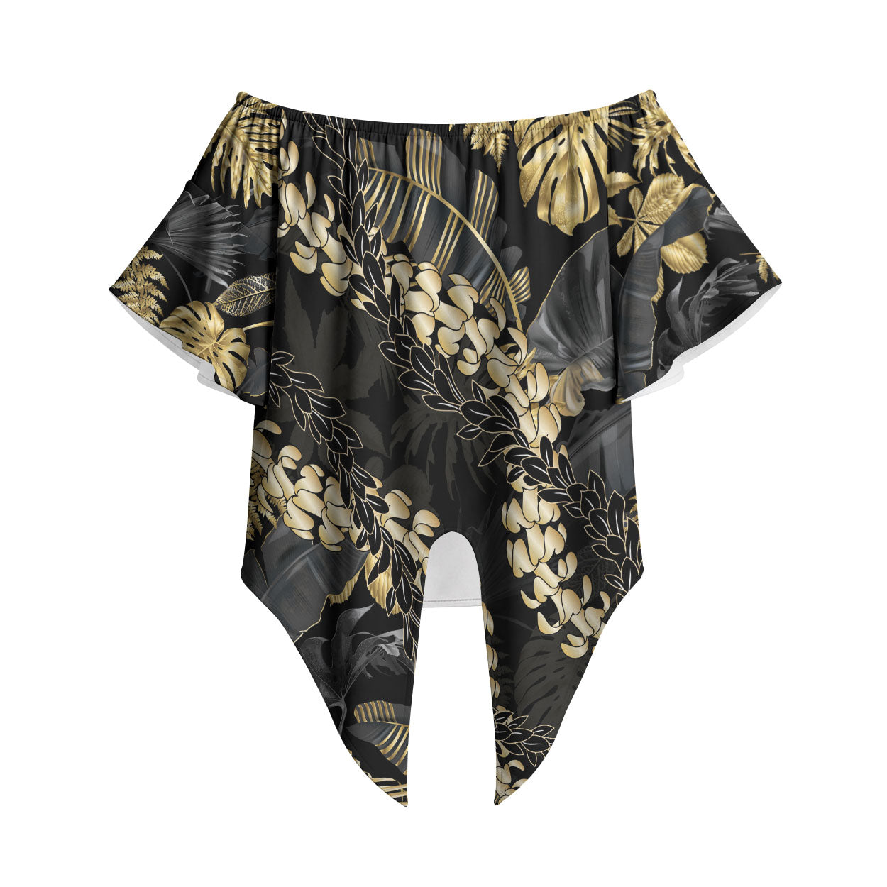 Gold Tropical Leaves Hawaii Mikioi Lei Off Shoulder Wrap Waist Top Luxury Stylized LT01 Gold - Polynesian Pride