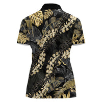 Gold Tropical Leaves Hawaii Mikioi Lei Women Polo Shirt Luxury Stylized - Polynesian Pride
