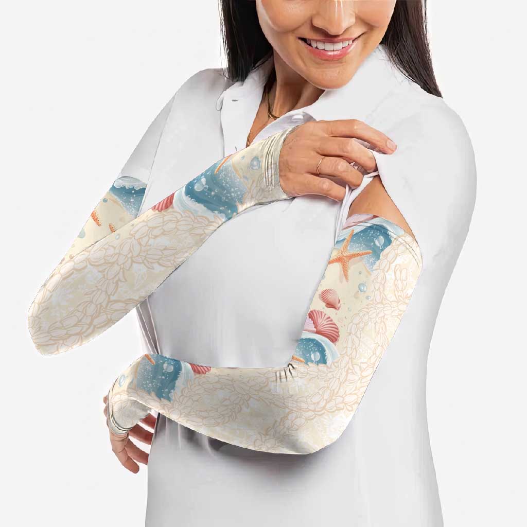 Beige Hawaii Lei Seashells Starfish Arm Sleeves Sandy Sylized - Polynesian Pride