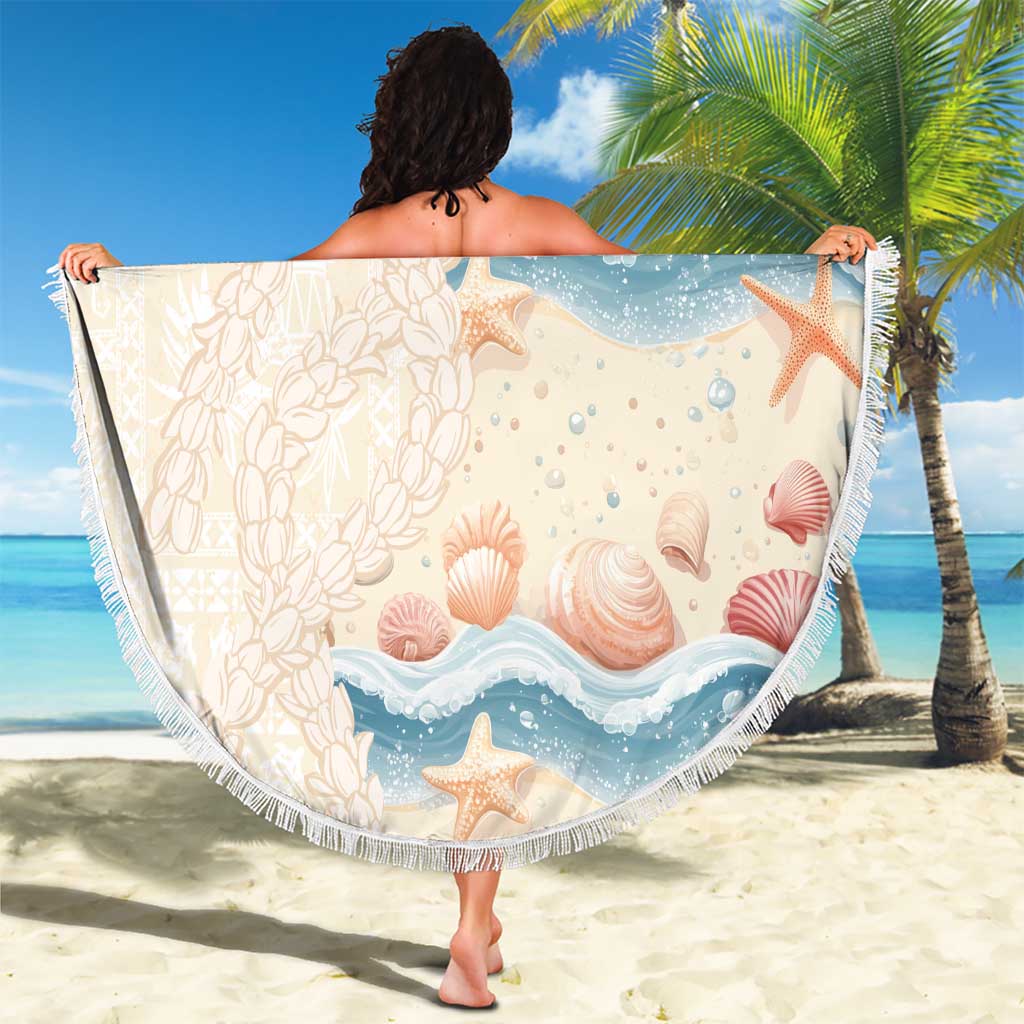 Beige Hawaii Lei Seashells Starfish Beach Blanket Sandy Sylized - Polynesian Pride