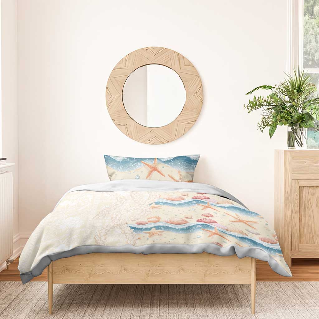 Beige Hawaii Lei Seashells Starfish Bedding Set Sandy Sylized - Polynesian Pride
