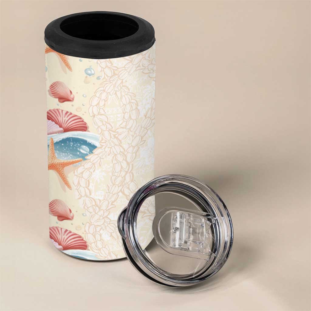 Beige Hawaii Lei Seashells Starfish 4 in 1 Can Cooler Tumbler Sandy Sylized - Polynesian Pride