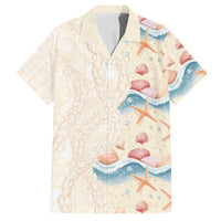Beige Hawaii Lei Seashells Starfish Family Matching Long Sleeve Bodycon Dress and Hawaiian Shirt Sandy Sylized LT01 Dad's Shirt - Short Sleeve Beige - Polynesian Pride