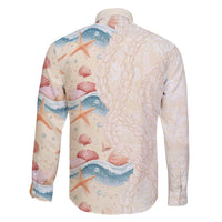 Beige Hawaii Lei Seashells Starfish Family Matching Long Sleeve Bodycon Dress and Hawaiian Shirt Sandy Sylized LT01 - Polynesian Pride