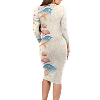 Beige Hawaii Lei Seashells Starfish Family Matching Long Sleeve Bodycon Dress and Hawaiian Shirt Sandy Sylized LT01 - Polynesian Pride