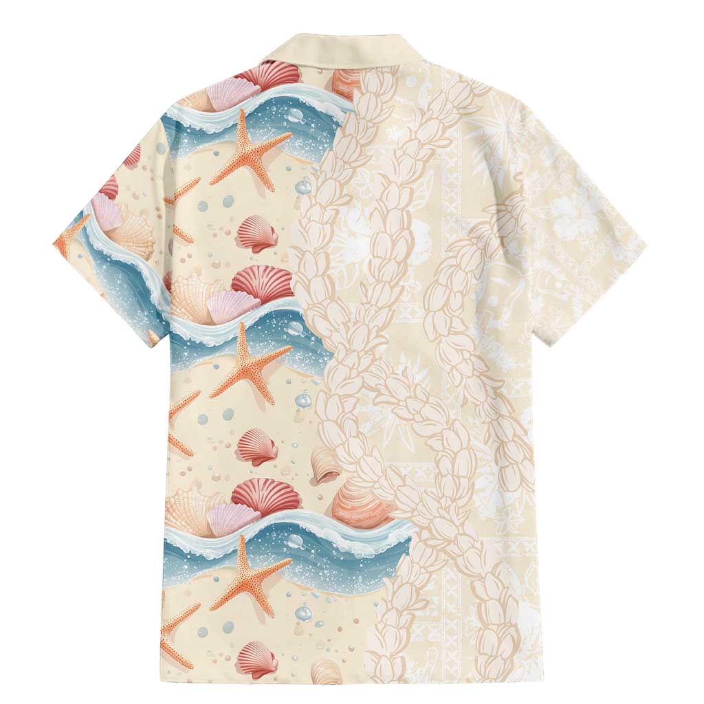 Beige Hawaii Lei Seashells Starfish Family Matching Mermaid Dress and Hawaiian Shirt Sandy Sylized LT01 - Polynesian Pride