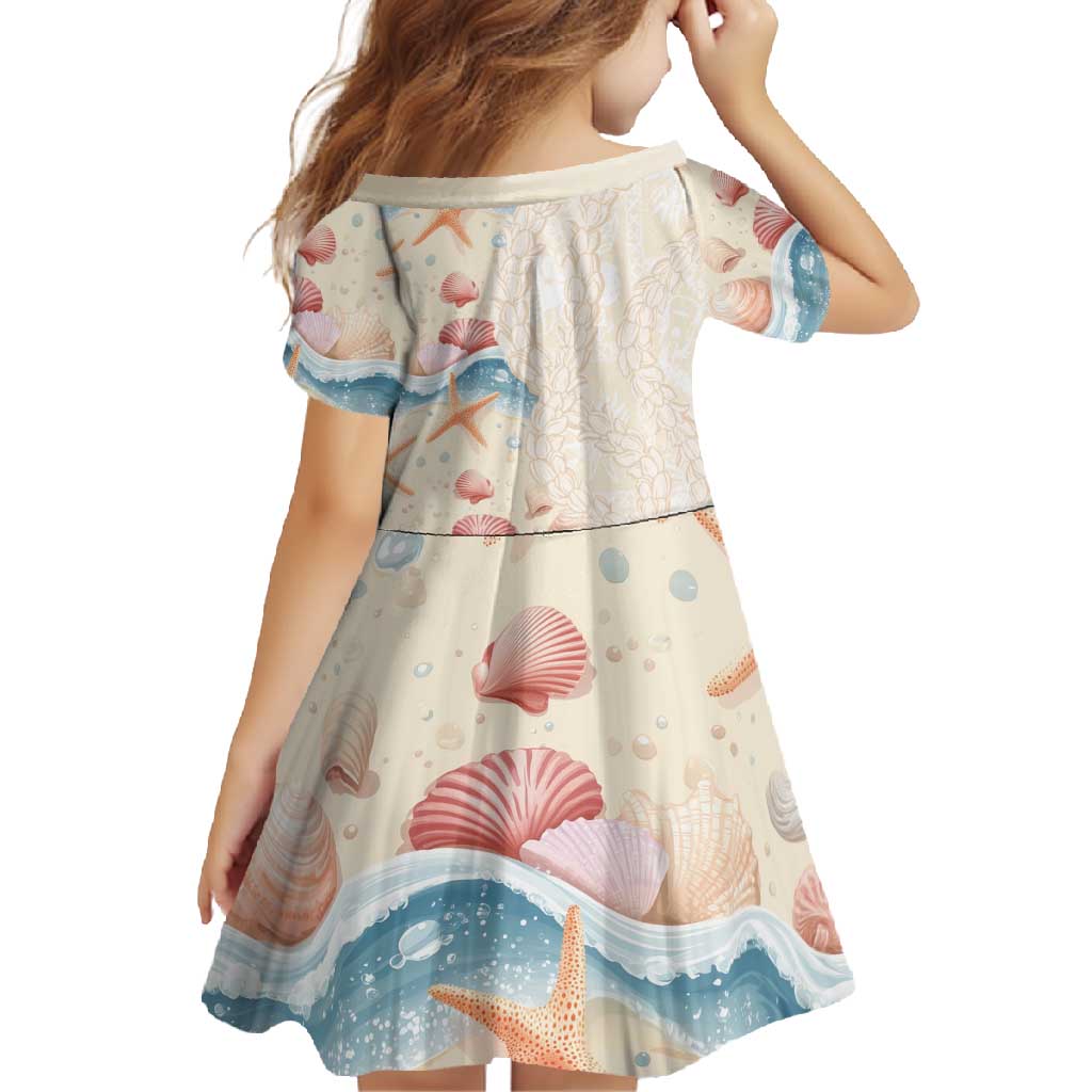 Beige Hawaii Lei Seashells Starfish Family Matching Off Shoulder Maxi Dress and Hawaiian Shirt Sandy Sylized LT01 - Polynesian Pride