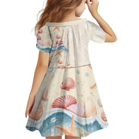 Beige Hawaii Lei Seashells Starfish Family Matching Off Shoulder Short Dress and Hawaiian Shirt Sandy Sylized LT01 - Polynesian Pride