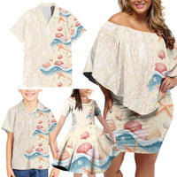 Beige Hawaii Lei Seashells Starfish Family Matching Off Shoulder Short Dress and Hawaiian Shirt Sandy Sylized LT01 - Polynesian Pride