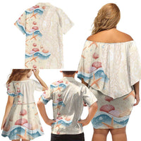 Beige Hawaii Lei Seashells Starfish Family Matching Off Shoulder Short Dress and Hawaiian Shirt Sandy Sylized LT01 - Polynesian Pride