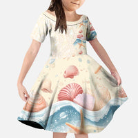 Beige Hawaii Lei Seashells Starfish Family Matching Short Sleeve Bodycon Dress and Hawaiian Shirt Sandy Sylized LT01 Daughter's Dress Beige - Polynesian Pride