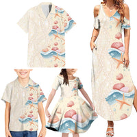 Beige Hawaii Lei Seashells Starfish Family Matching Summer Maxi Dress and Hawaiian Shirt Sandy Sylized LT01 - Polynesian Pride