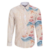Beige Hawaii Lei Seashells Starfish Family Matching Summer Maxi Dress and Hawaiian Shirt Sandy Sylized LT01 Dad's Shirt - Long Sleeve Beige - Polynesian Pride