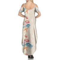 Beige Hawaii Lei Seashells Starfish Family Matching Summer Maxi Dress and Hawaiian Shirt Sandy Sylized LT01 - Polynesian Pride