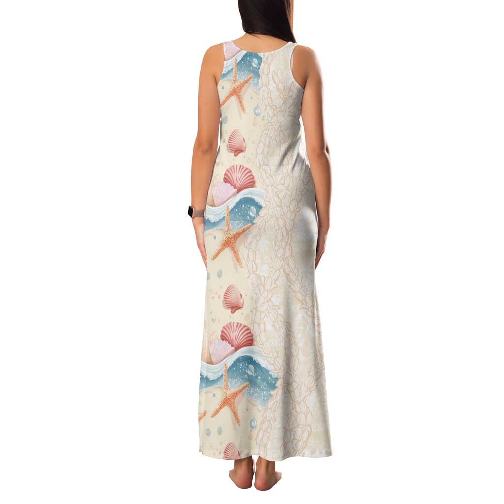 Beige Hawaii Lei Seashells Starfish Family Matching Tank Maxi Dress and Hawaiian Shirt Sandy Sylized LT01 - Polynesian Pride