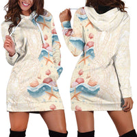 Beige Hawaii Lei Seashells Starfish Hoodie Dress Sandy Sylized - Polynesian Pride