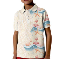 Beige Hawaii Lei Seashells Starfish Kid Polo Shirt Sandy Sylized LT01 Kid Beige - Polynesian Pride