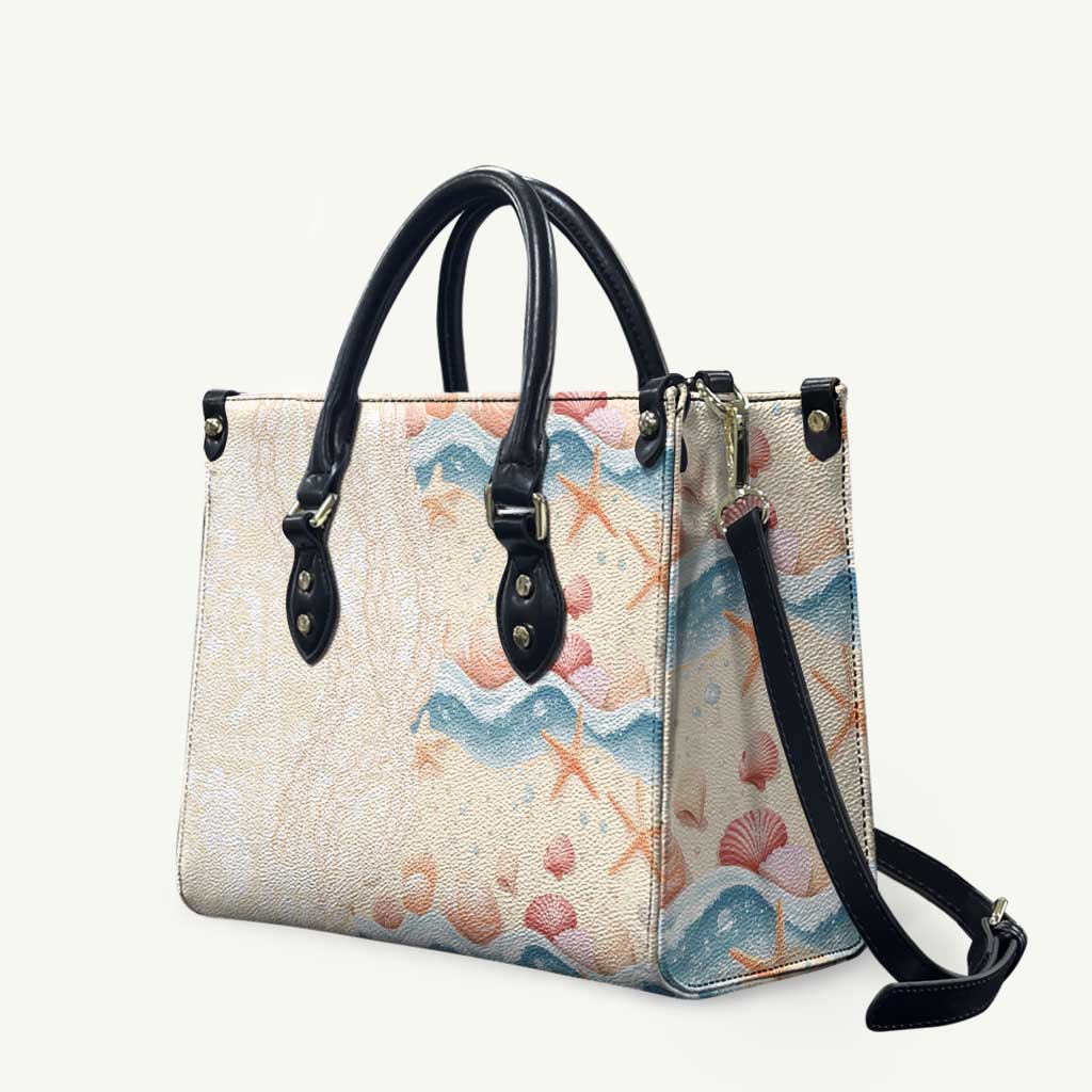 Beige Hawaii Lei Seashells Starfish Leather Bag Sandy Sylized - Polynesian Pride