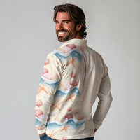 Beige Hawaii Lei Seashells Starfish Long Sleeve Polo Shirt Sandy Sylized LT01 - Polynesian Pride