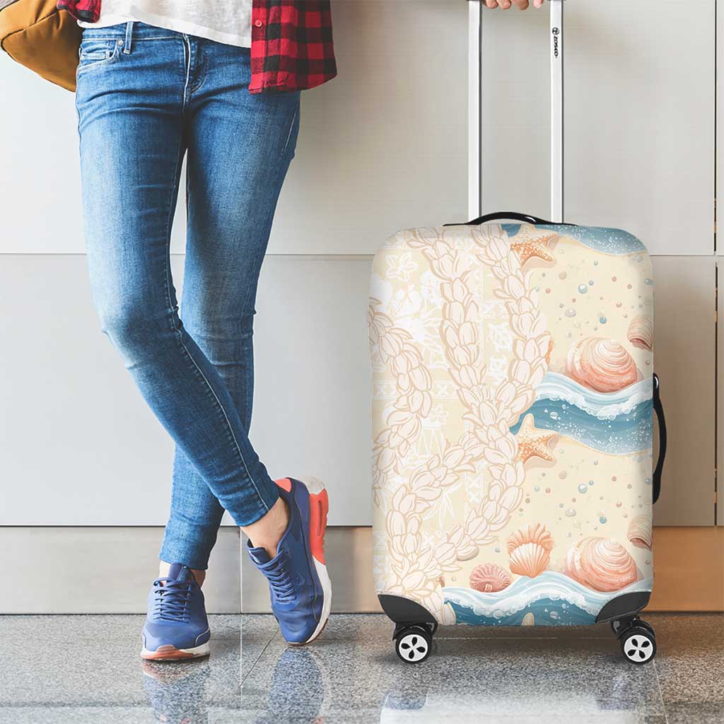 Beige Hawaii Lei Seashells Starfish Luggage Cover Sandy Sylized - Polynesian Pride