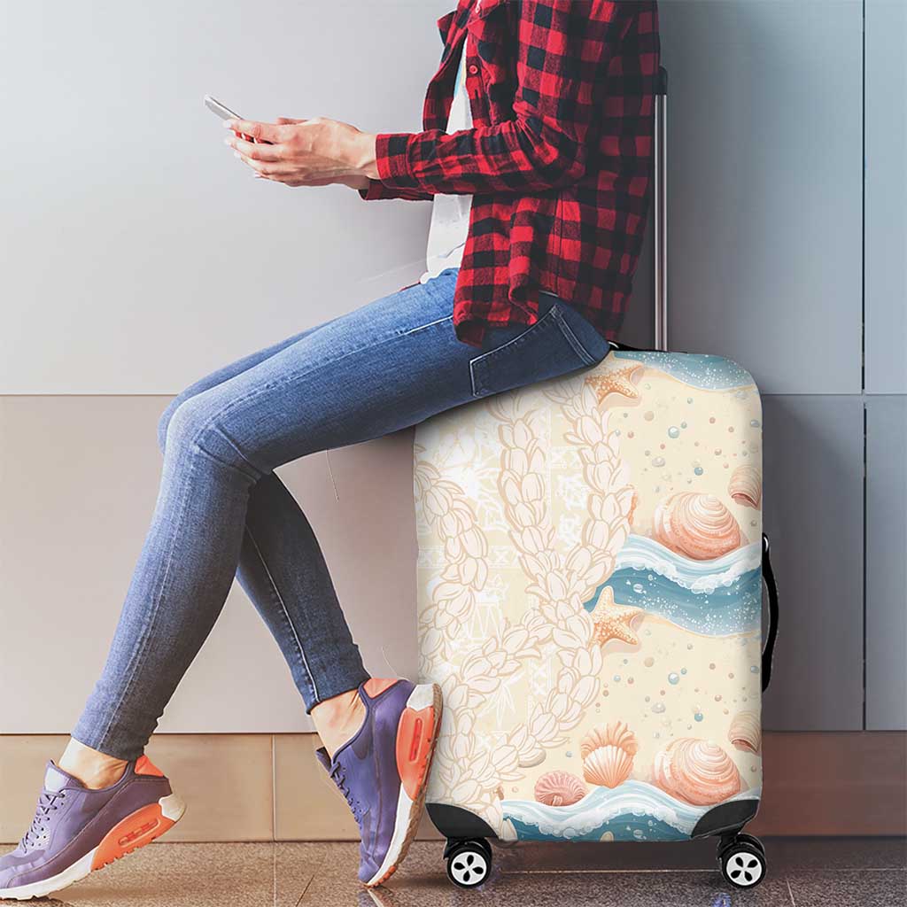 Beige Hawaii Lei Seashells Starfish Luggage Cover Sandy Sylized - Polynesian Pride