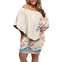 Beige Hawaii Lei Seashells Starfish Off Shoulder Short Dress Sandy Sylized LT01 Women Beige - Polynesian Pride