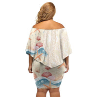 Beige Hawaii Lei Seashells Starfish Off Shoulder Short Dress Sandy Sylized LT01 - Polynesian Pride