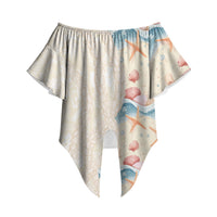 Beige Hawaii Lei Seashells Starfish Off Shoulder Wrap Waist Top Sandy Sylized LT01 Beige - Polynesian Pride