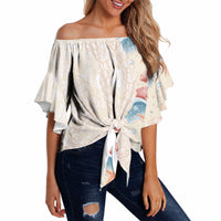 Beige Hawaii Lei Seashells Starfish Off Shoulder Wrap Waist Top Sandy Sylized LT01 - Polynesian Pride