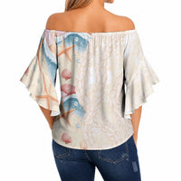 Beige Hawaii Lei Seashells Starfish Off Shoulder Wrap Waist Top Sandy Sylized LT01 - Polynesian Pride