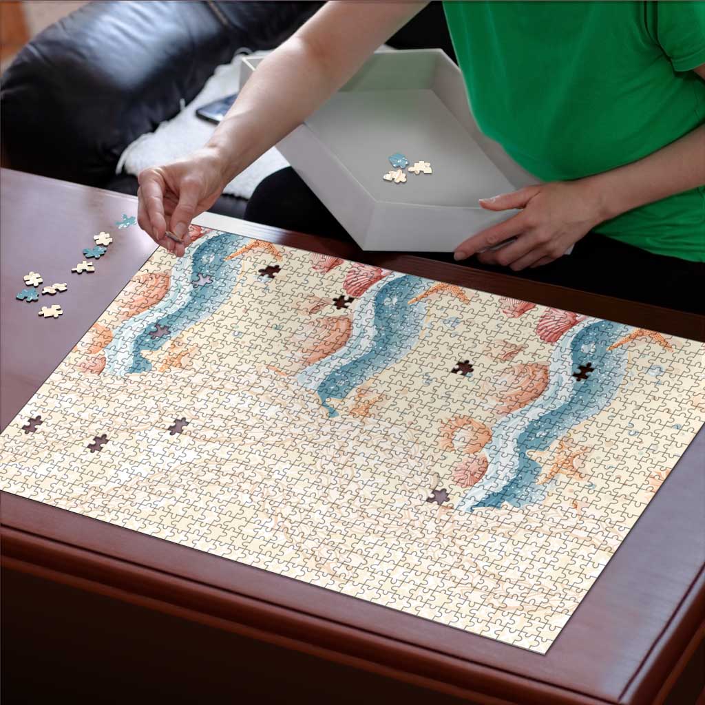 Beige Hawaii Lei Seashells Starfish Puzzle Sandy Sylized - Polynesian Pride