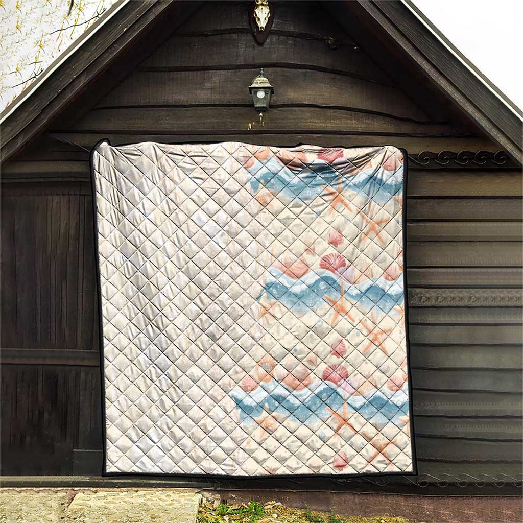 Beige Hawaii Lei Seashells Starfish Quilt Sandy Sylized - Polynesian Pride
