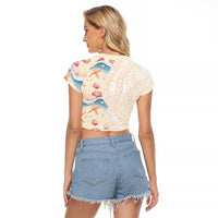 Beige Hawaii Lei Seashells Starfish Raglan Cropped T Shirt Sandy Sylized LT01 - Polynesian Pride