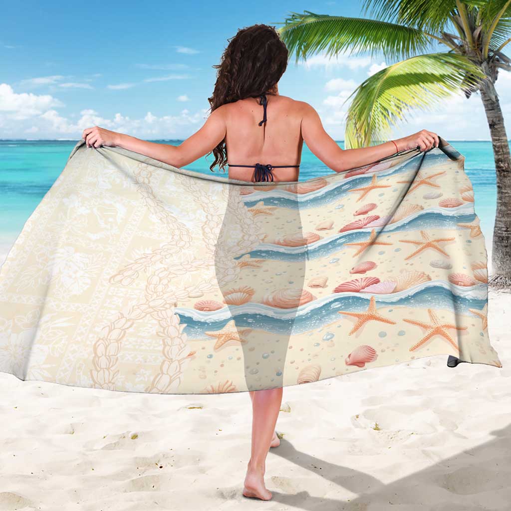 Beige Hawaii Lei Seashells Starfish Sarong Sandy Sylized - Polynesian Pride