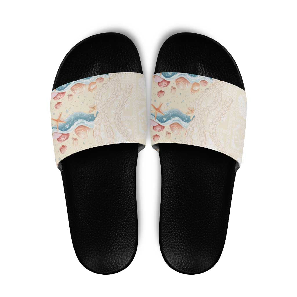 Beige Hawaii Lei Seashells Starfish Slide Sandals Sandy Sylized - Polynesian Pride