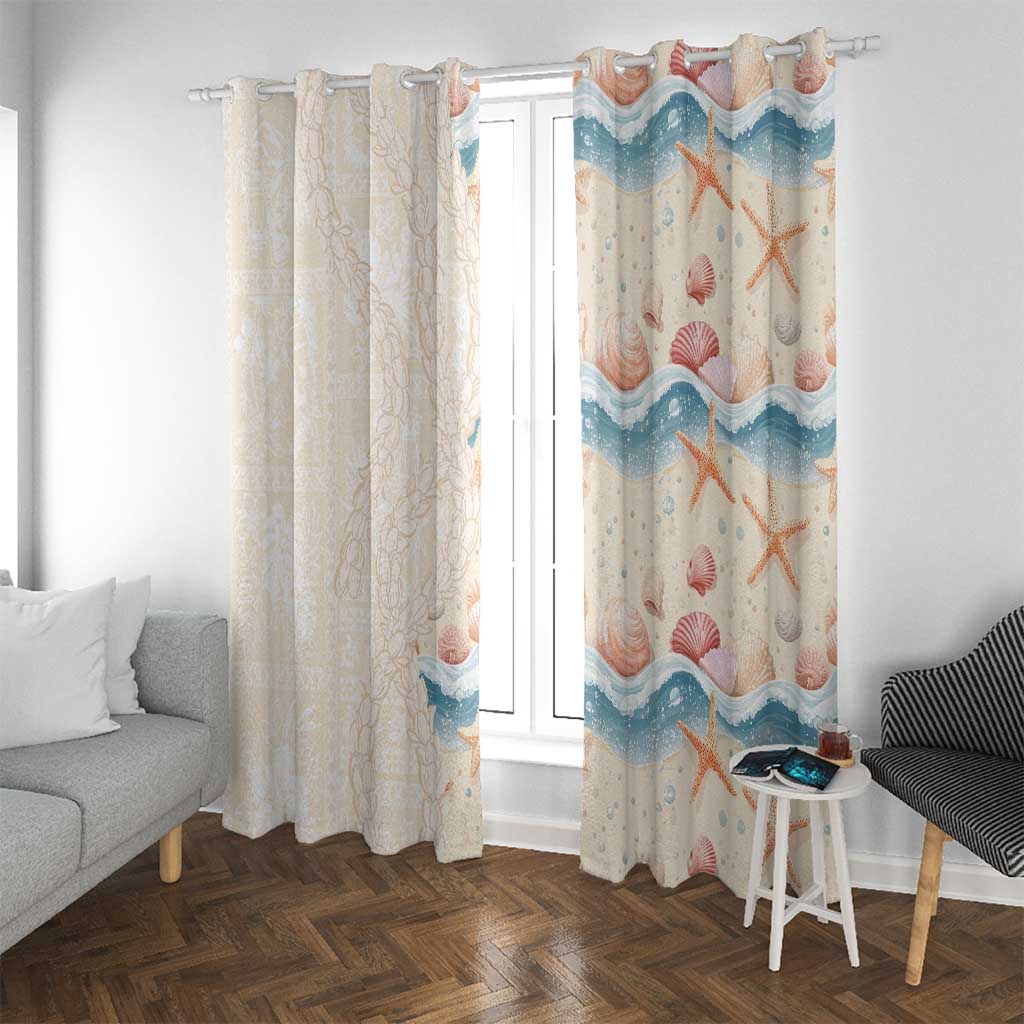 Beige Hawaii Lei Seashells Starfish Window Curtain Sandy Sylized - Polynesian Pride