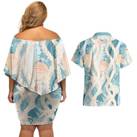 Hawaii Lei Seashells Starfish Couples Matching Off Shoulder Short Dress and Hawaiian Shirt Fresh Summer Vibe - Polynesian Pride