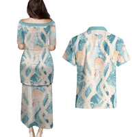 Hawaii Lei Seashells Starfish Couples Matching Puletasi and Hawaiian Shirt Fresh Summer Vibe LT01 - Polynesian Pride