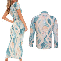 Hawaii Lei Seashells Starfish Couples Matching Short Sleeve Bodycon Dress and Long Sleeve Button Shirt Fresh Summer Vibe - Polynesian Pride